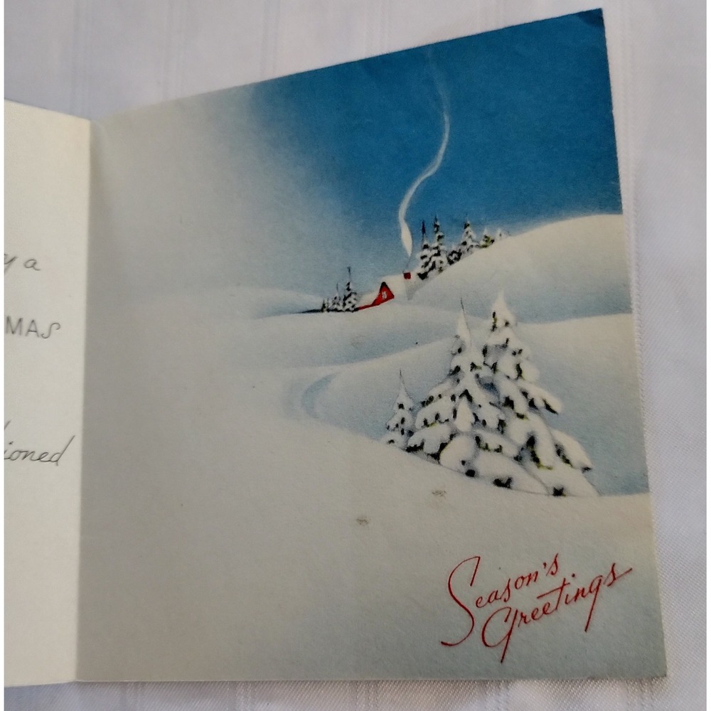Vintage Mid Century Christmas Card Skiing Woman Red Outfit Unused Made in USA - Picture 4 of 5